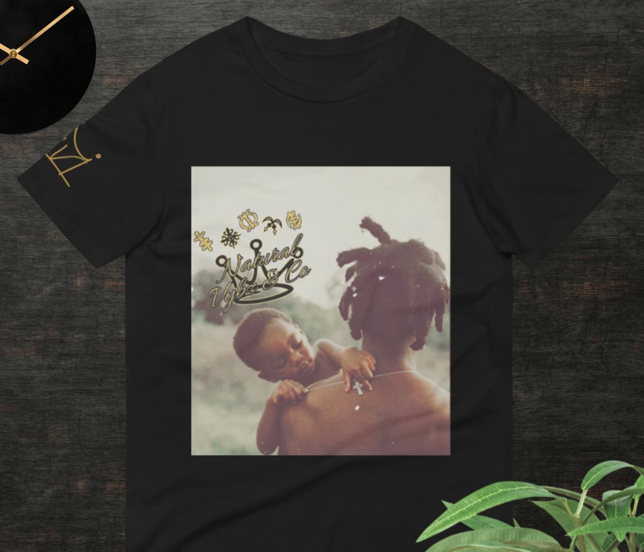 natural vybz motivational merch with black man with loc's and baby boy